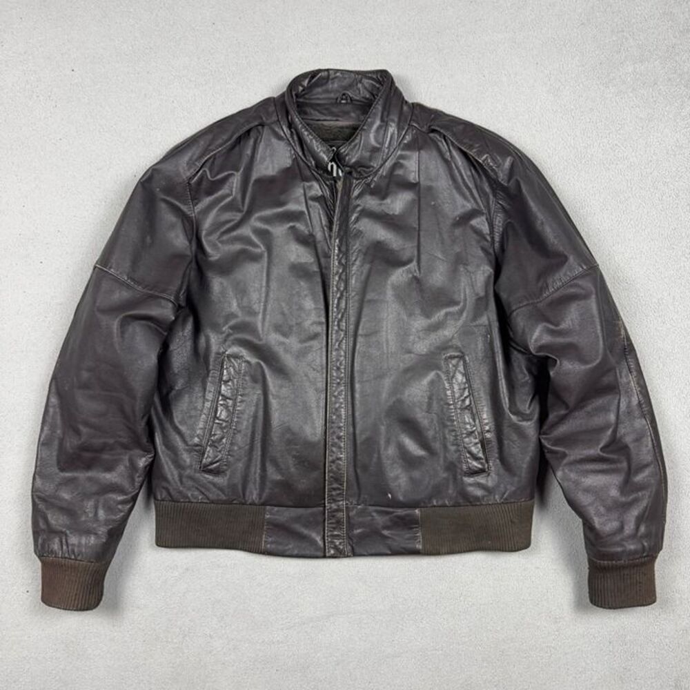 Vintage Leather Bomber Jacket Mens L Brown Sherpa Lined Flight Jacket Korea